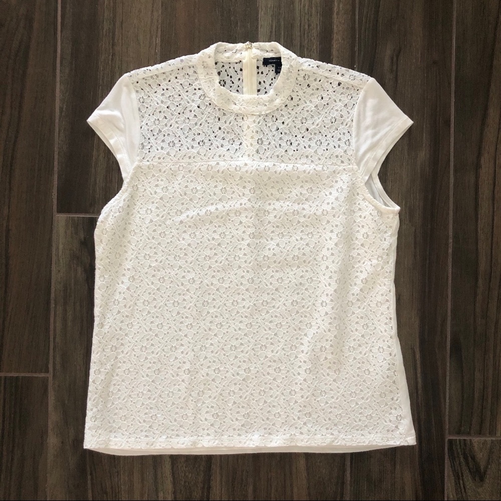 TOMMY HILFIGER Women's White Lace Blouse Top Lg
